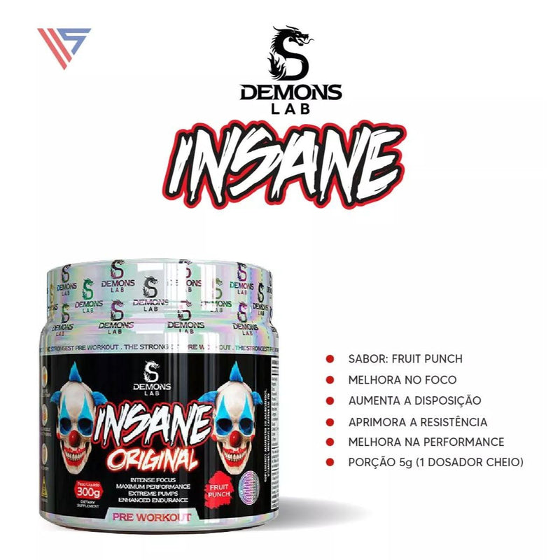 Pré Treino Insane Original 300g - Demons Lab - Sabor Fruit Punch