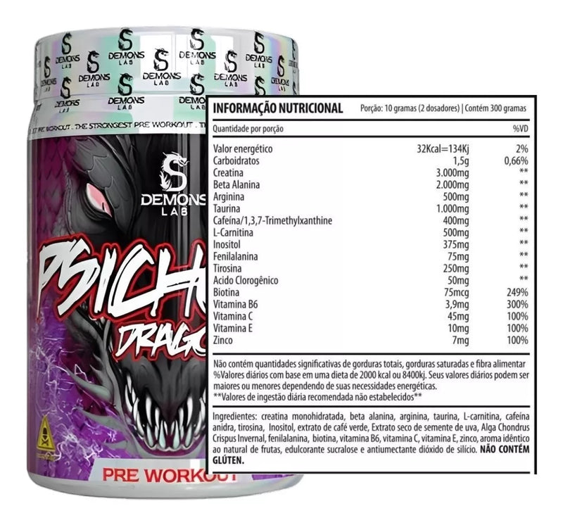 Pré treino Psichotic Dragon 300g - Demons Lab - Sabor Fruit Punch