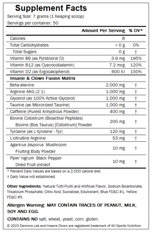 Pré Treino - Insane Clown - Demons Lab - 350g